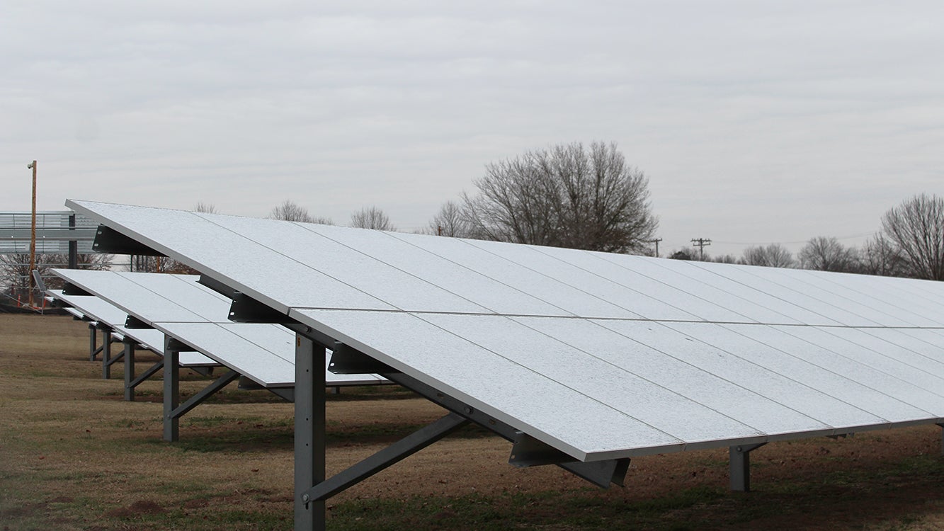 East Central Electric Cooperative's Community Solar panels frosted over on a December morning. 