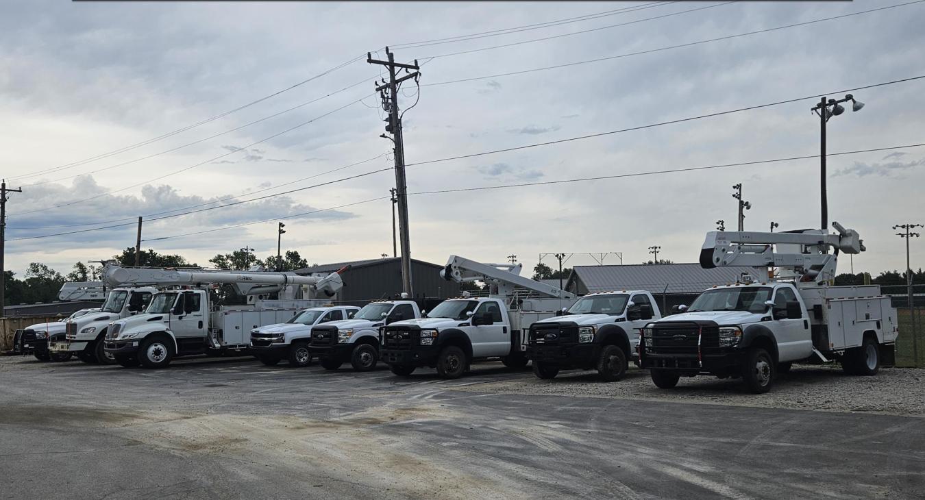 Row of used trucks available for purchase through the online auction.