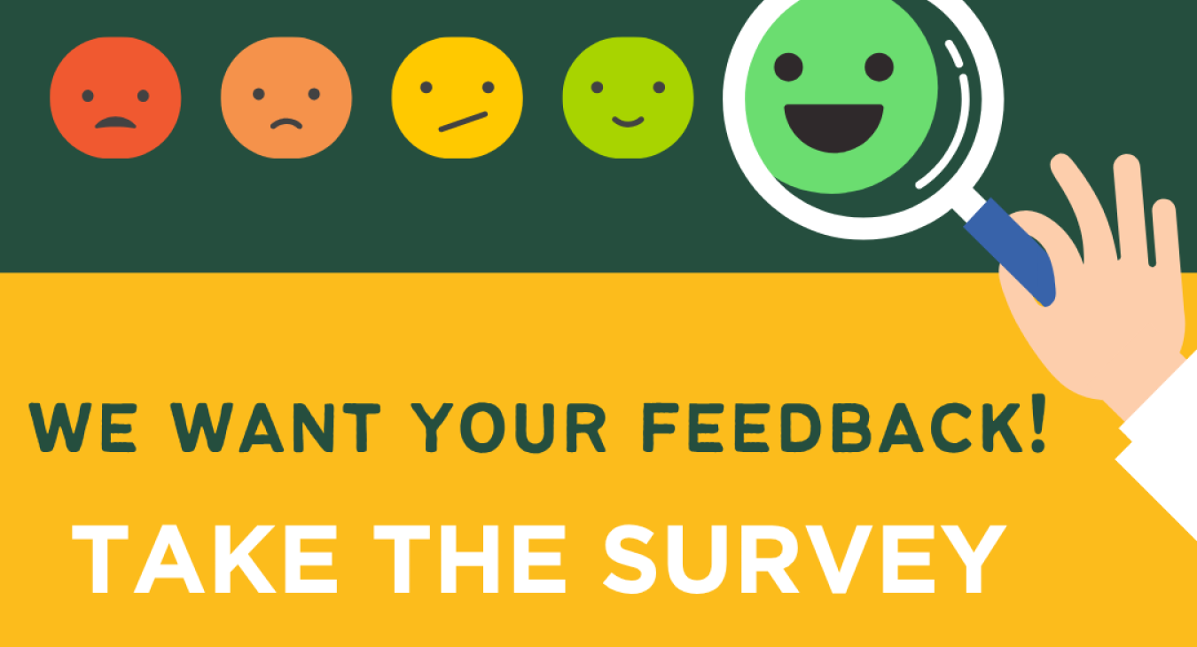 Image is decorative and says "We want your feedback!"